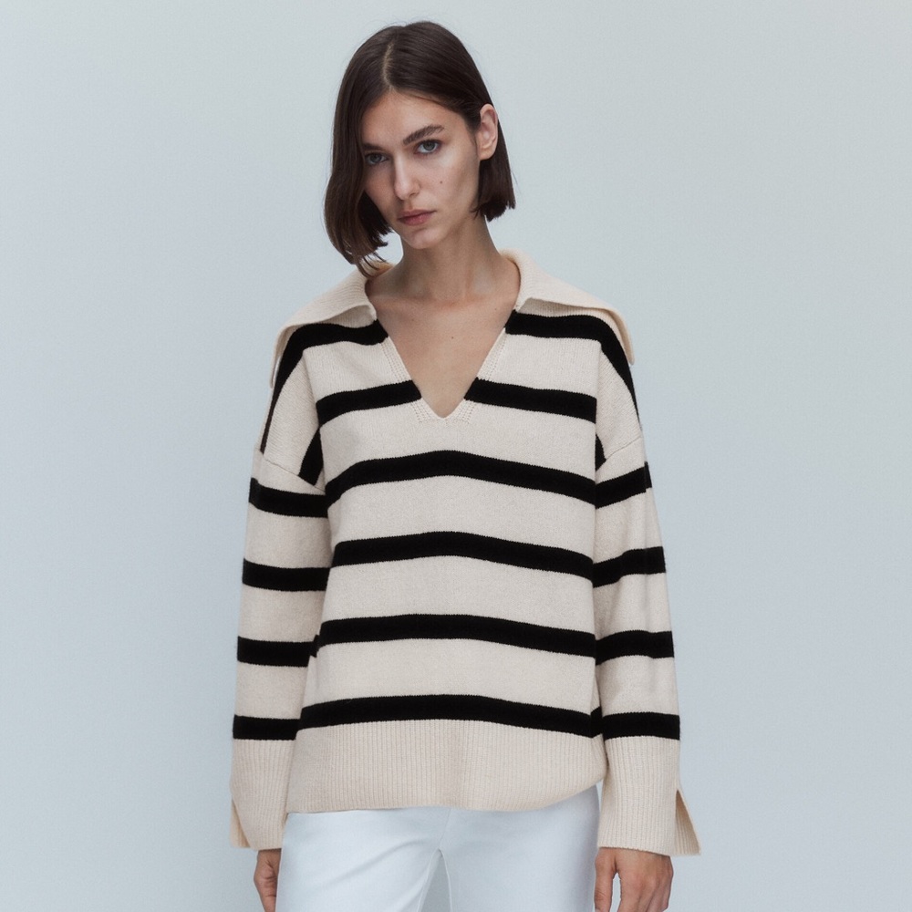 Massimo Dutti - Striped Wool and Cashmere Polo Knit Sweater - Small
